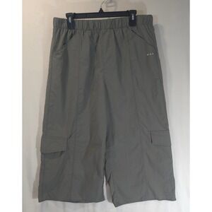 WILO Cargo Cropped Pants Olive Green Elastic Waist Lightweight Nylon Size L